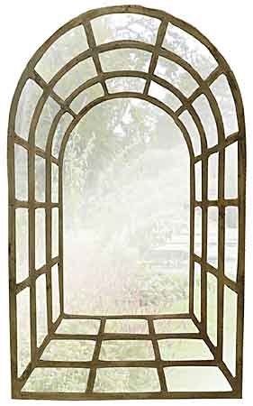 Specchio prospettico ad arco gotico con cornice effetto pietra